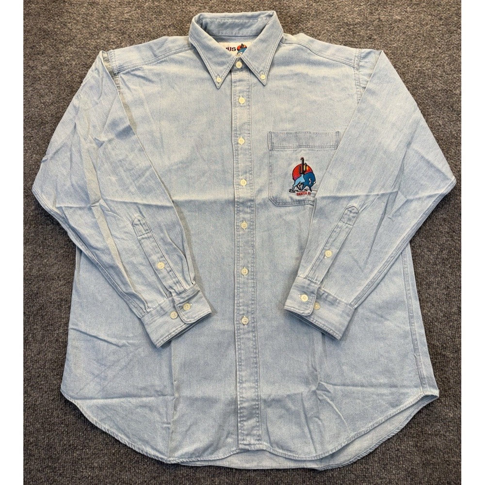 Vintage IMUS Men's Large Western Denim Shirt Southwest Buffalo Embroidered USA